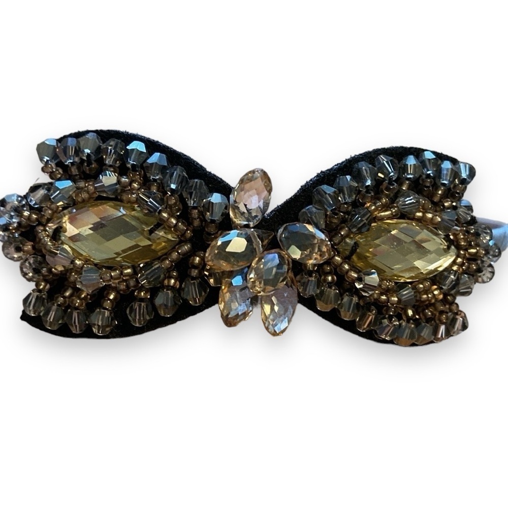 Ole Bow Headband Beaded Hand Crafted Black & Gold New - Picture 3 of 6